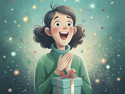 Eine glückliche Person mit einem Geschenk